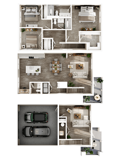 Floor plan for 3 beds, 2.5 baths, 2187 sqft